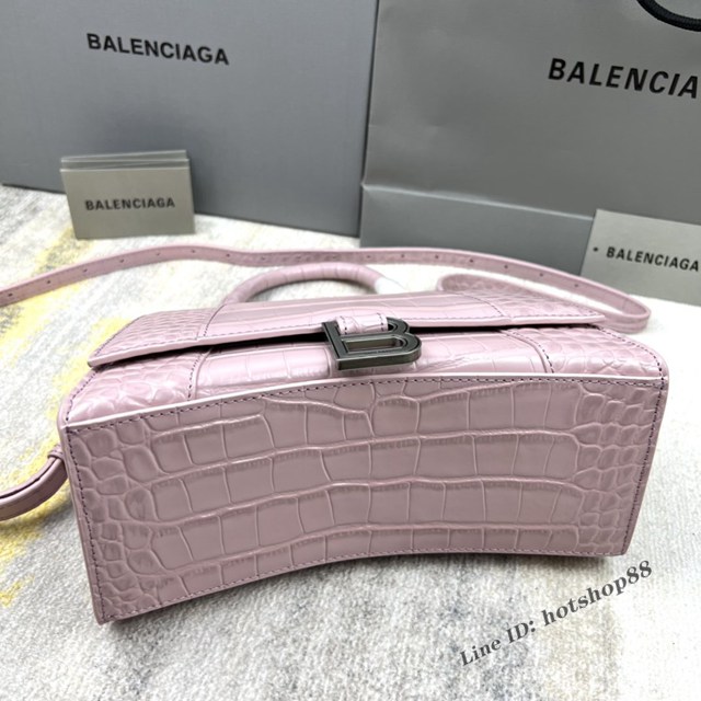 Balenciaga專櫃爆款胭脂粉鱷魚紋S號Hourglass沙漏包 巴黎世家頂級原單手提肩背包 款號：8895 fyj1229